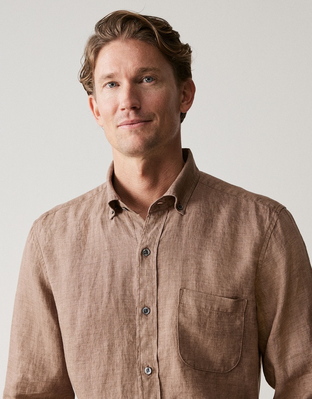 Trenery - Regular Fit Delave Linen Shirt in Cocoa