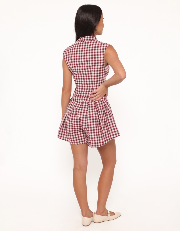Petal & Pup - Helen Button Front Playsuit - Burgundy Gingham