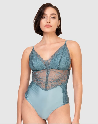 Oh!Zuza - V Neck Sheer Floral Lace Bodysuit