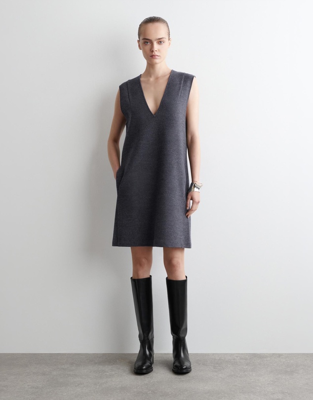 COS - Boiled Wool V-Neck Mini Dress