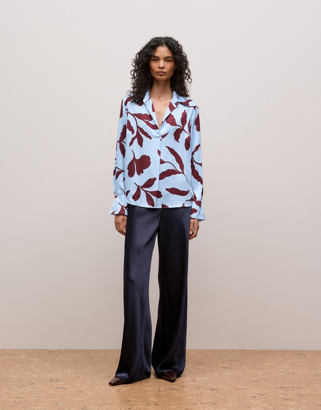Trenery - Karra Satin Popover Blouse in Sky