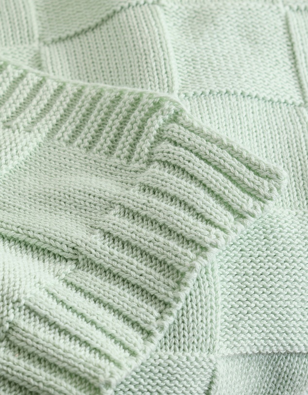 Living Textiles - Pram Knitted Blanket - Checkered Seafoam