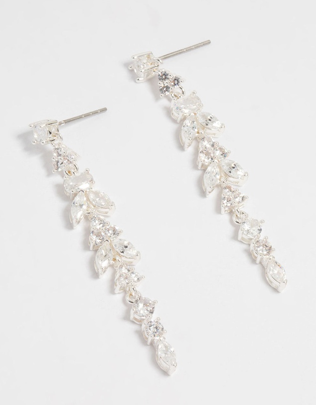 Lovisa - Silver Plated Cubic Zirconia Alternating Vine Linear Drop Earrings