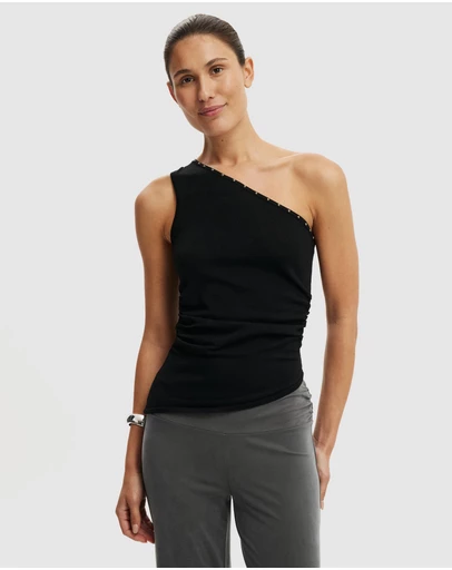 Cotton On - Stud Trim Asymmetrical Knit Top