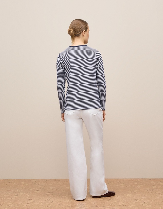 Trenery - Brushed Cotton Stripe Long Sleeve T-shirt in Night Sky