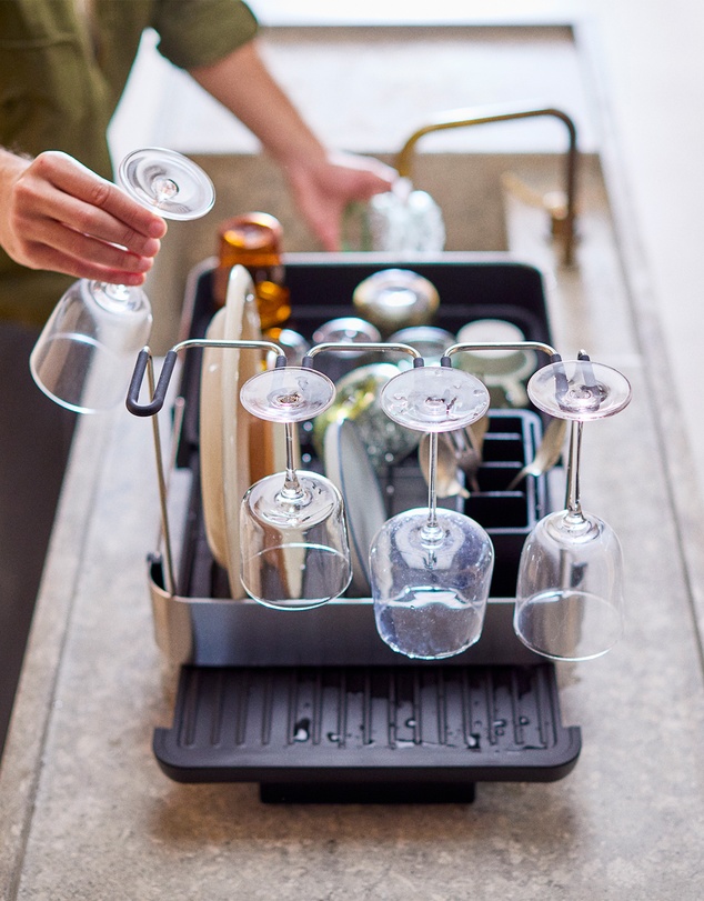 Joseph Joseph - Extend™ Steel Plus Expandable Black Dish Drainer with Wine Glass Rack