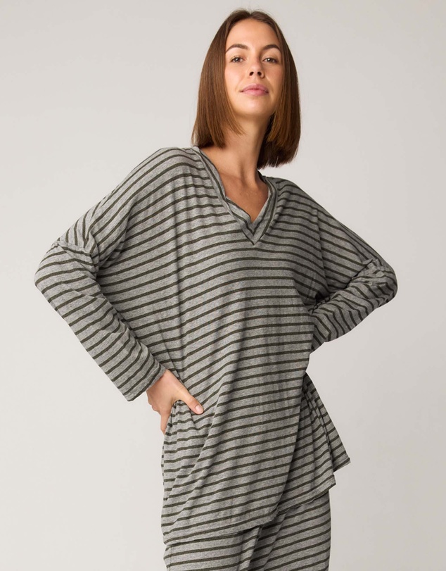 Primness - Stripe Loose V Top