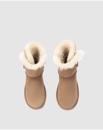 EVERAU - Australian Shepherd Ugg Short Button Sheepskin Upper UGG Boots