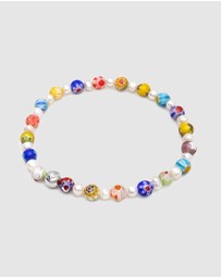 Nialaya Jewellery - Men's Pearl Wristband with Hand-Painted Glass Beads