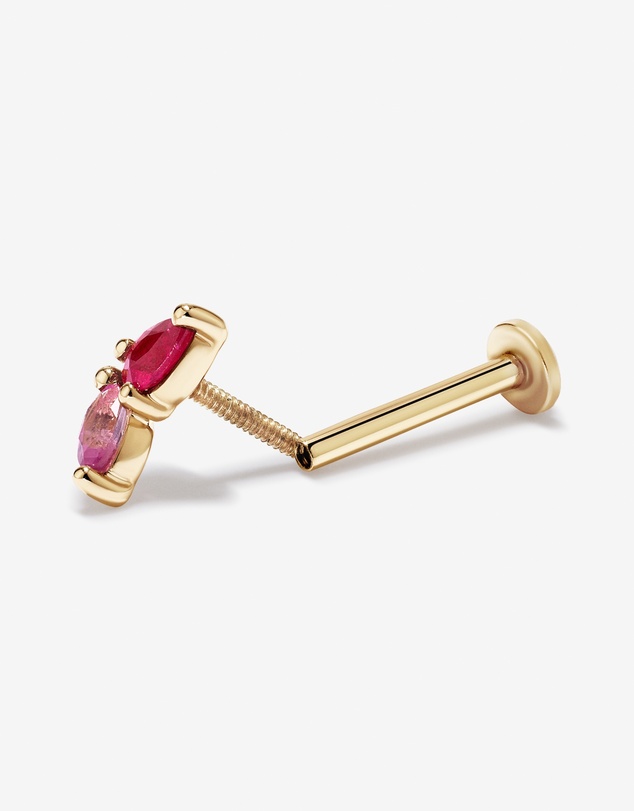 Michael Hill - Pink Sapphire and Ruby Gemstone Flat Back Helix Single Stud Earring in 10kt Yellow Gold