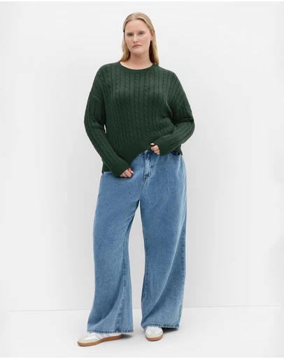City Chic - Plus size Kenia Crew Neck Knit Jumper - hunter green