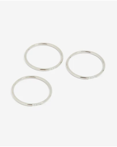 Lovisa - Waterproof Stainless Steel Thin Cubic Zirconia Trio Rings 3-Pack