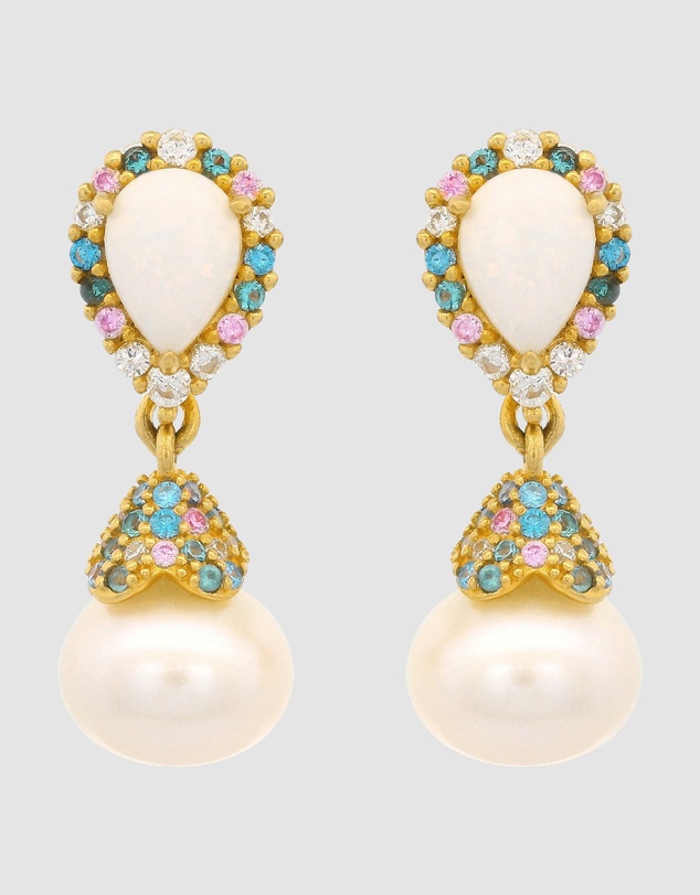 Georgini - GEORGINI WISTERIA CREATED OPAL AND PEARL CASCADE EARRINGS GOLD
