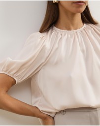 Atmos&Here - Everly Satin Puff Sleeve Blouse