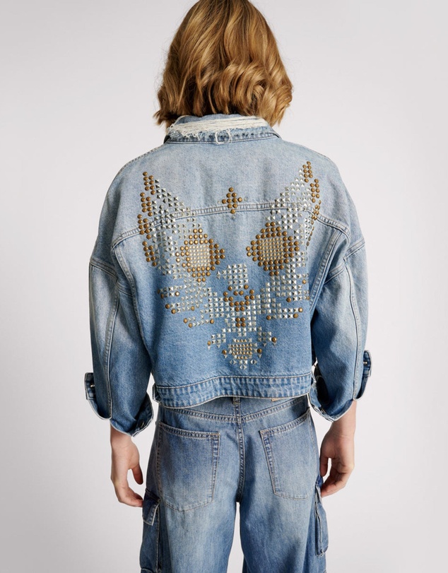 ONE TEASPOON - Eagle Studded Cropped Denim Jacket