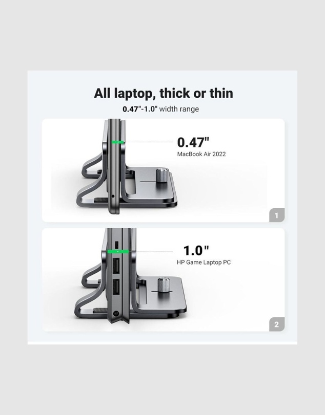 Ugreen - UGREEN Vertical Laptop Stand for Desk Adjustable Aluminum Holder for Laptops up to 17.3