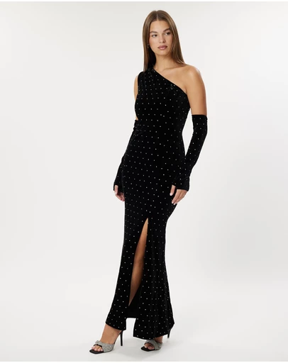 Romance by Honey and Beau - Alegra One Shoulder Diamonti Maxi Dress