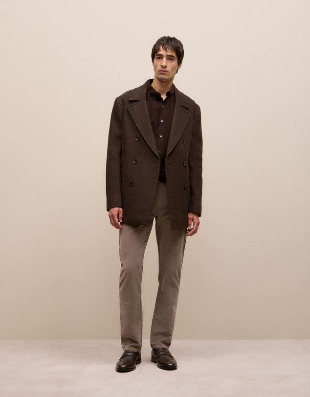 Trenery - Italian Wool Herringbone Peacoat in Coffee Bean