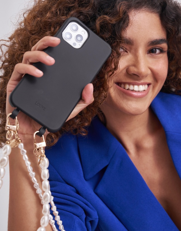 LOUVE COLLECTION - Le Cafe Noir Phone Case + Pearl Crossbody Chain & Wristlet