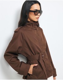 AERE - Sadie Funnel Neck Crop Trench Coat