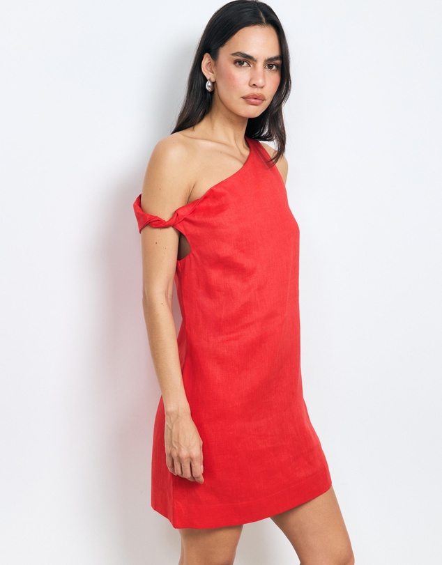 AERE - Aela Off Shoulder Linen Shift Mini Dress