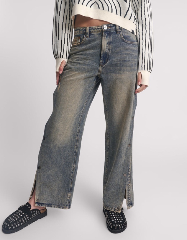 ONE TEASPOON - Billie Mid Waist Long Rise Straight Leg Denim Jeans - Old Blue