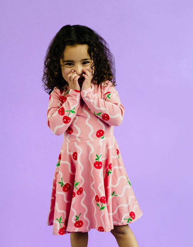 Rock Your Kid - Cherry Squiggle Long Sleeve Waisted Dress
