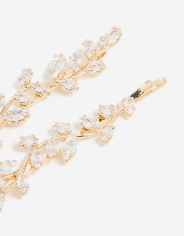 Lovisa - Gold Plated Cubic Zirconia Vine & Leaf Hair Clips 2-Pack