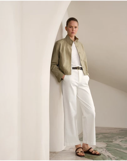 Trenery - Funnel Neck Bomber Jacket in Olive Brown