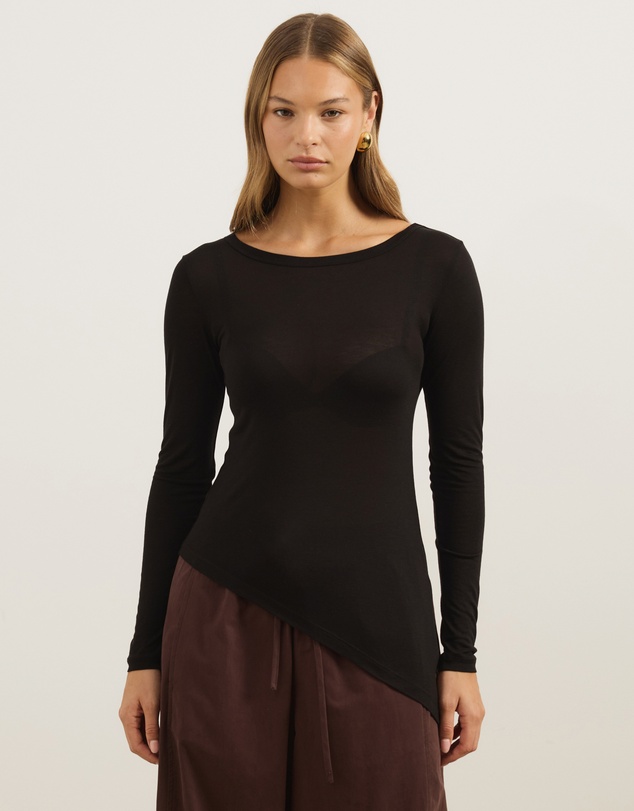 Atmos&Here - Wool Blend Asymmetrical Hem Long Sleeve Top