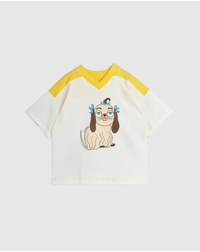 Mini Rodini - Dog V-Neck SP SS Tee - Babies-Teens