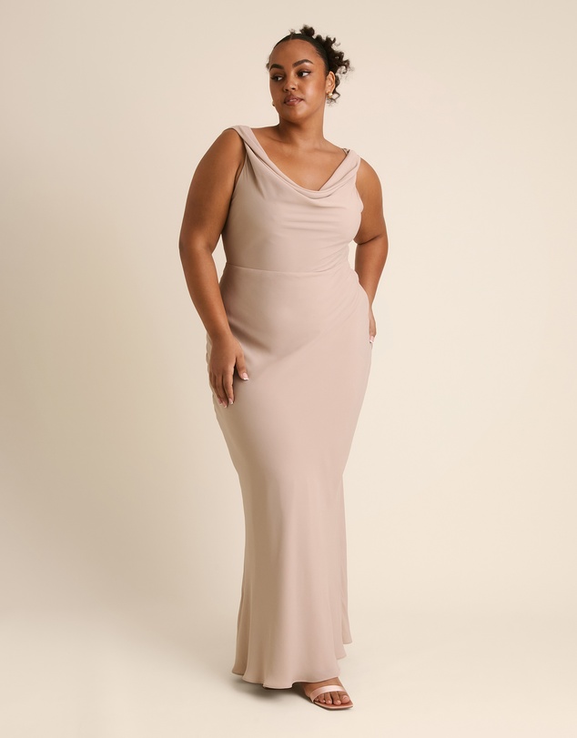 Six Stories - Plunge Cowl Front Chiffon Bridesmaid Dress with Neck Scarf