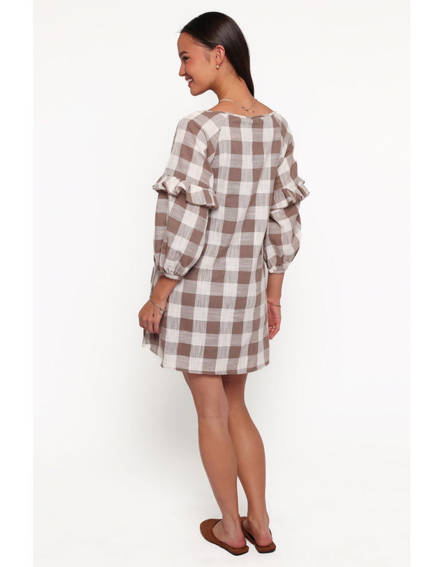 Petal & Pup - Shiloh Long Sleeve Mini Dress - Brown Gingham