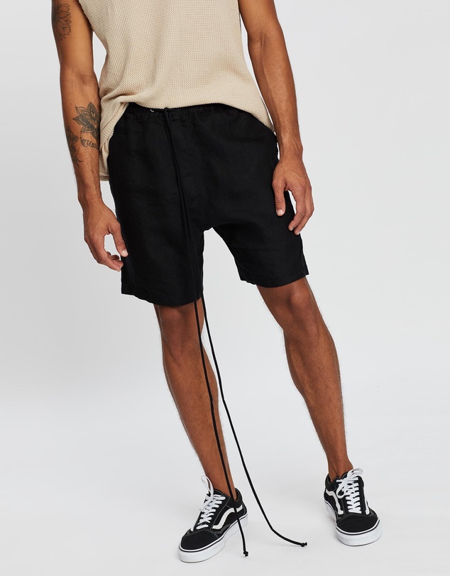 Surrounded By Ghosts - The Obsidian Linen Drawstring Shorts