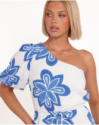 Petal & Pup - Delphine One Shoulder Playsuit - White Blue