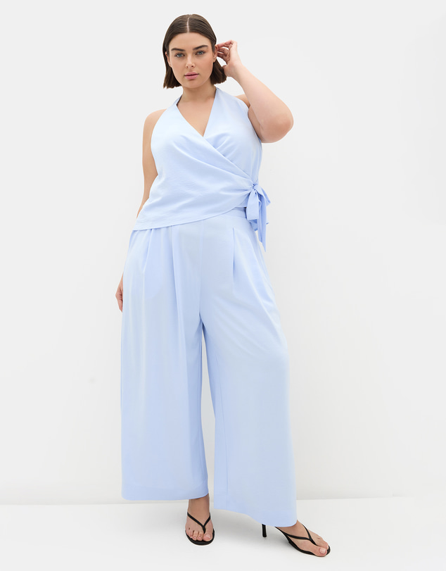 City Chic - Plus size Audrey Halter Neck Wrap Top - sky blue