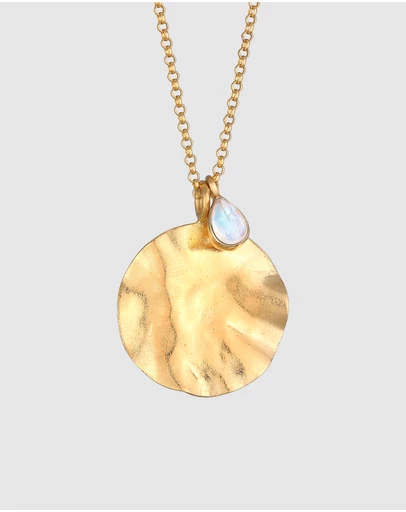 Elli Jewelry - Necklace Coin Organic Design Moonstone Gemstone in 925 Sterling Silver