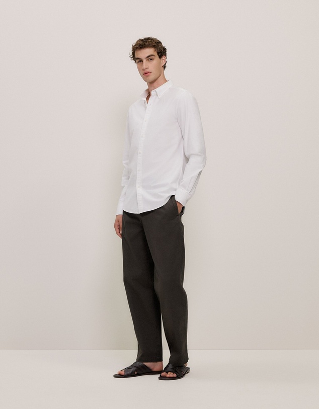 Trenery - Tailored Fit Cotton Monogram Oxford Shirt in White