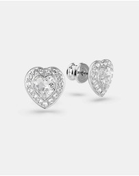 Swarovski - Ariana Grande X Swarovski Stud Earrings, Mixed Cuts, Heart, White, Rhodium Plated