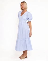 Petal & Pup - Steele Puff Sleeve Midi Dress - Blue Stripe