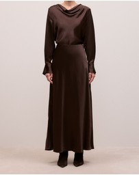 Trenery - Satin Bias Cut Maxi Skirt in Coffee Bean