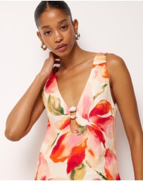 AERE - Fiora Linen Resin Trim Shift Dress