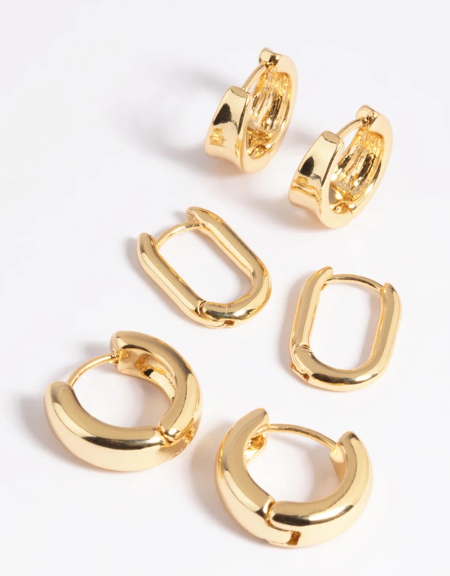 Lovisa - Gold Plated Brass Simple Huggie Hoop Earring Stack 6-Pack