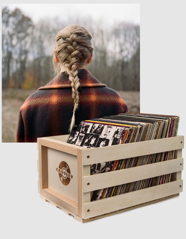 Universal Music - Crosley Record Storage Crate & Taylor Swift - Evermore - Double Vinyl Album Bundle