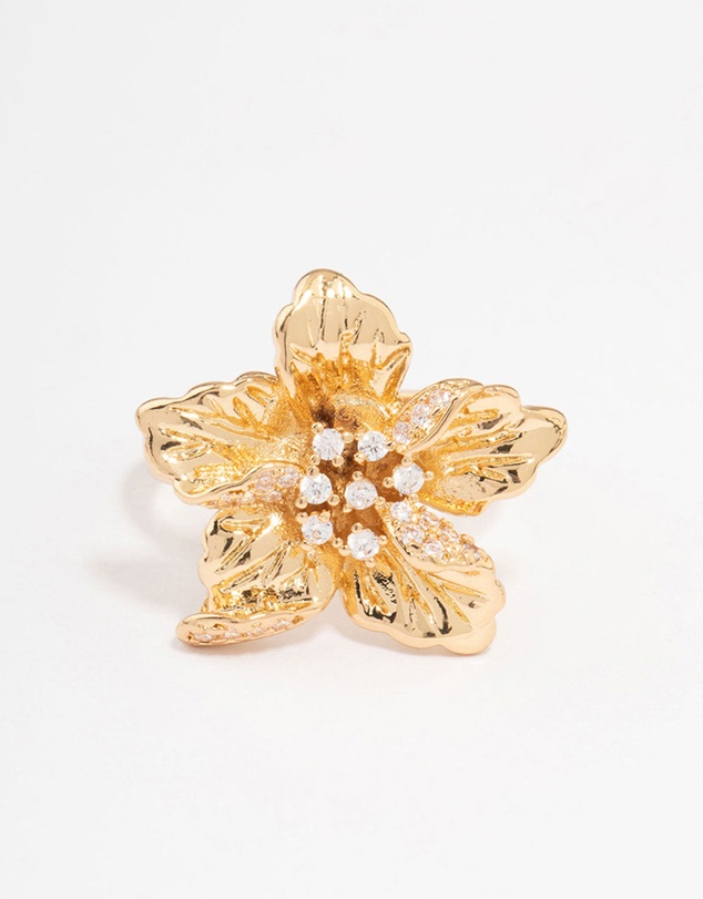 Lovisa - Gold Plated Cubic Zirconia Bling Flower Ring