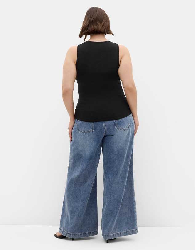 City Chic - Plus size Daisy Cut Out Rib Tank - black
