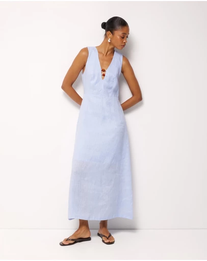 AERE - Cari Bead Detail Linen Midi Dress