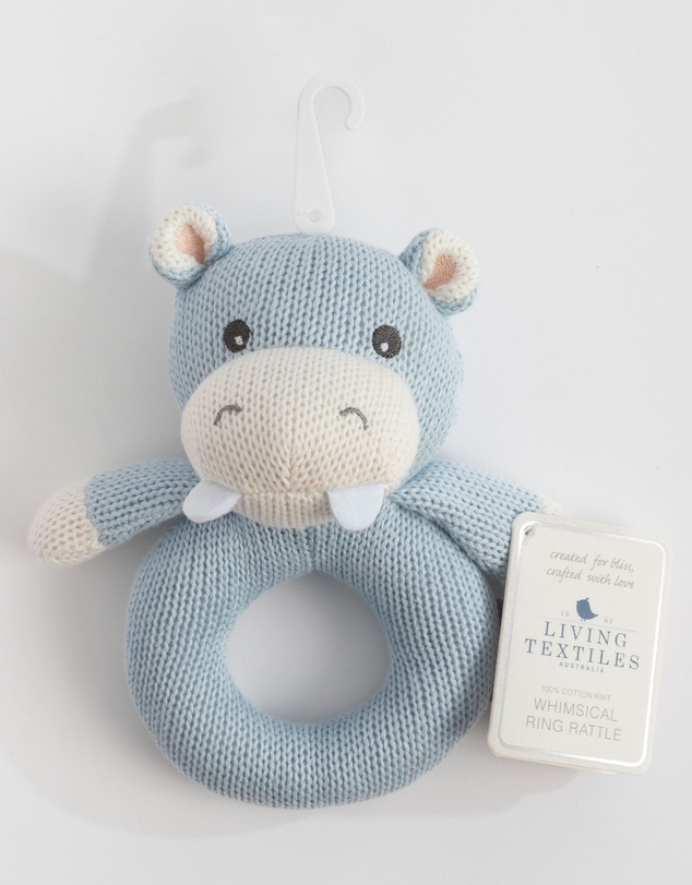 Living Textiles - Knitted Ring Rattle - Henry the Hippo