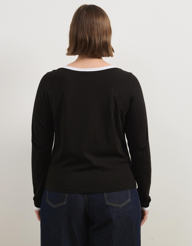 Atmos&Here Curvy - Contrast Long Sleeve Organic Cotton T-Shirt