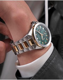 GUESS - Two-Tone Silver and Gold-Tone 46mm Green Dial Men's Watch